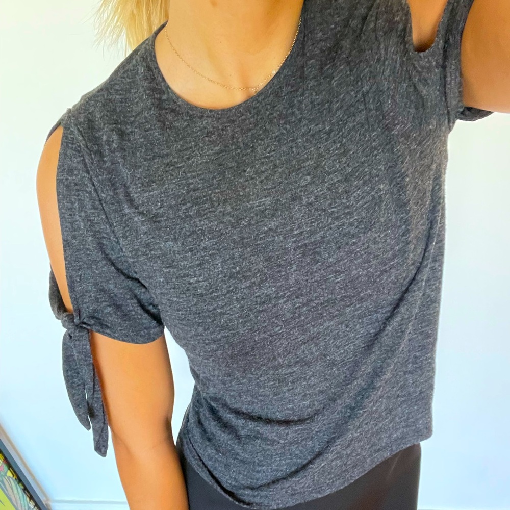 Grey Zara Shoulder Tie Basic Top